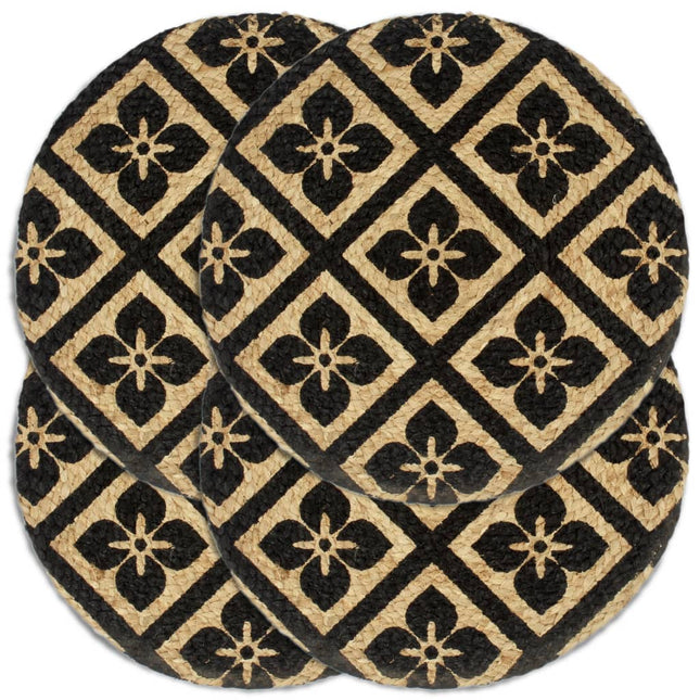 Placemats 4 st rond 38 cm jute zwart 4 Zwart Jute