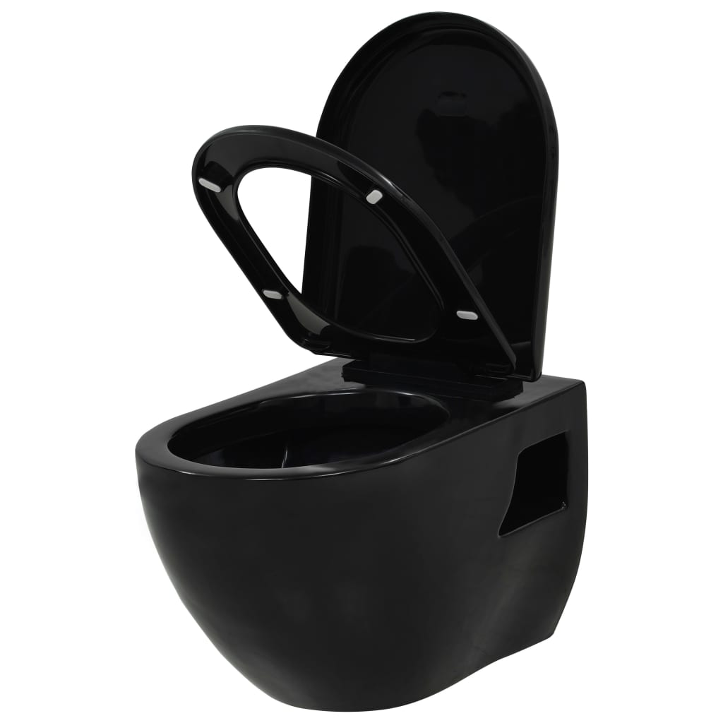 Hangend toilet met verborgen stortbak keramiek zwart Zwart