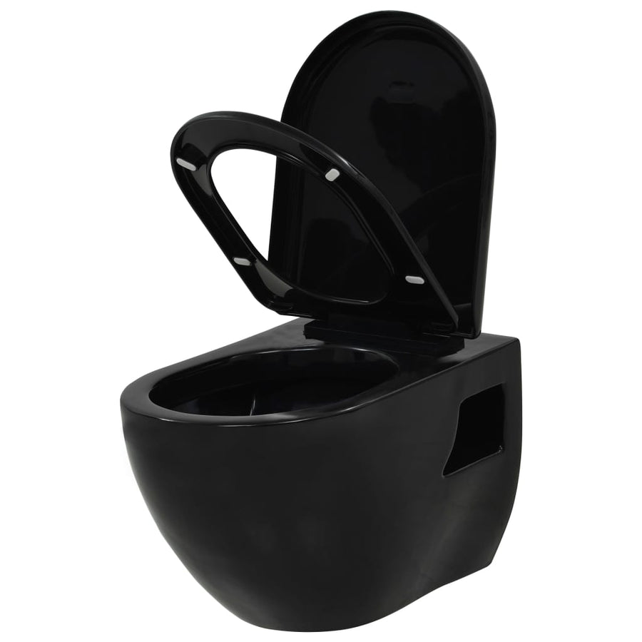 Hangend toilet met verborgen stortbak keramiek zwart Zwart
