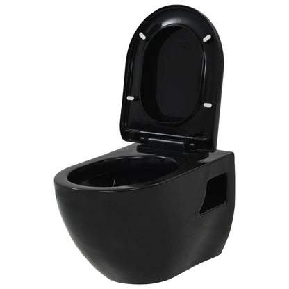 Hangend toilet met verborgen stortbak keramiek zwart Zwart