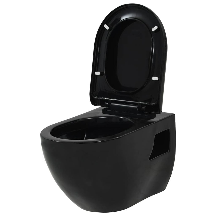 Hangend toilet met verborgen stortbak keramiek zwart Zwart