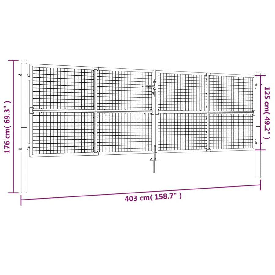 Poort 415x175 cm gegalvaniseerd staal zilverkleurig 415 x 175 cm Zilver