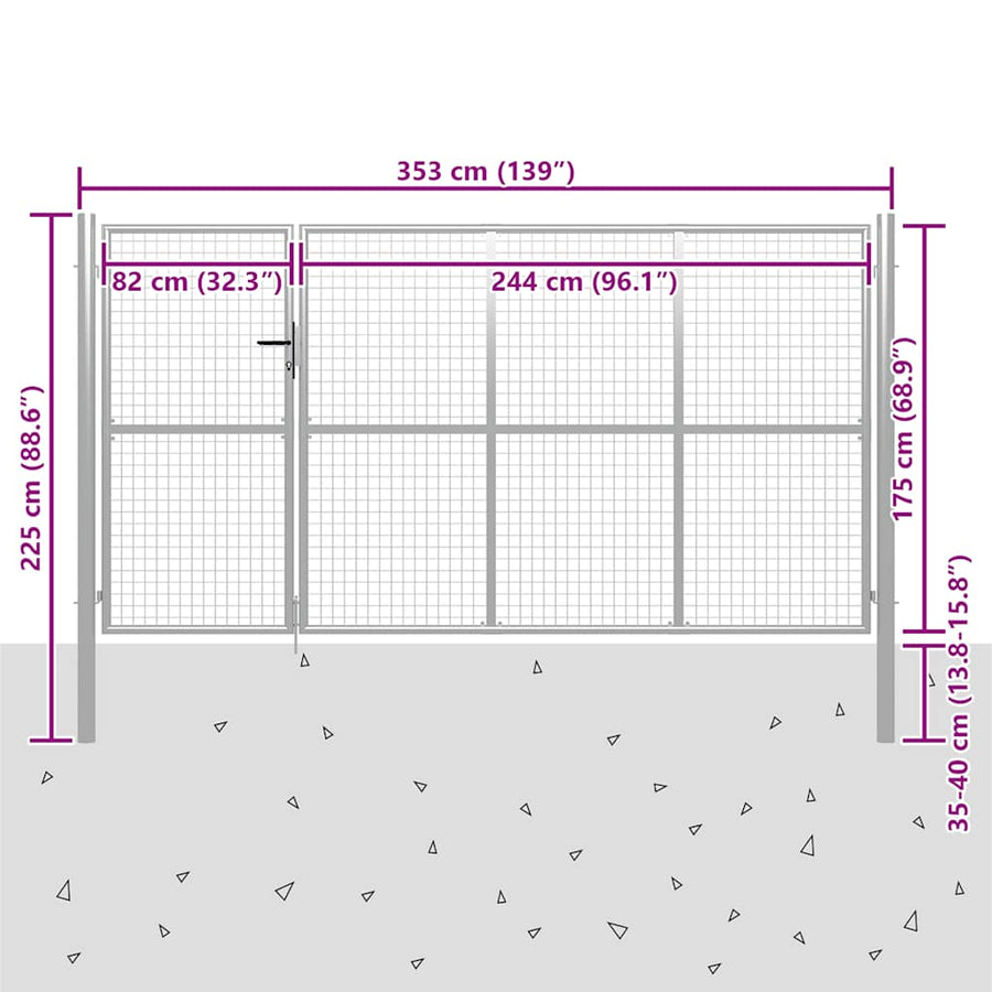 Poort 350X175 Cm Staal Zilverkleurig