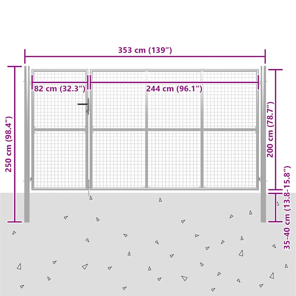 Poort 350X200 Cm Staal Zilverkleurig