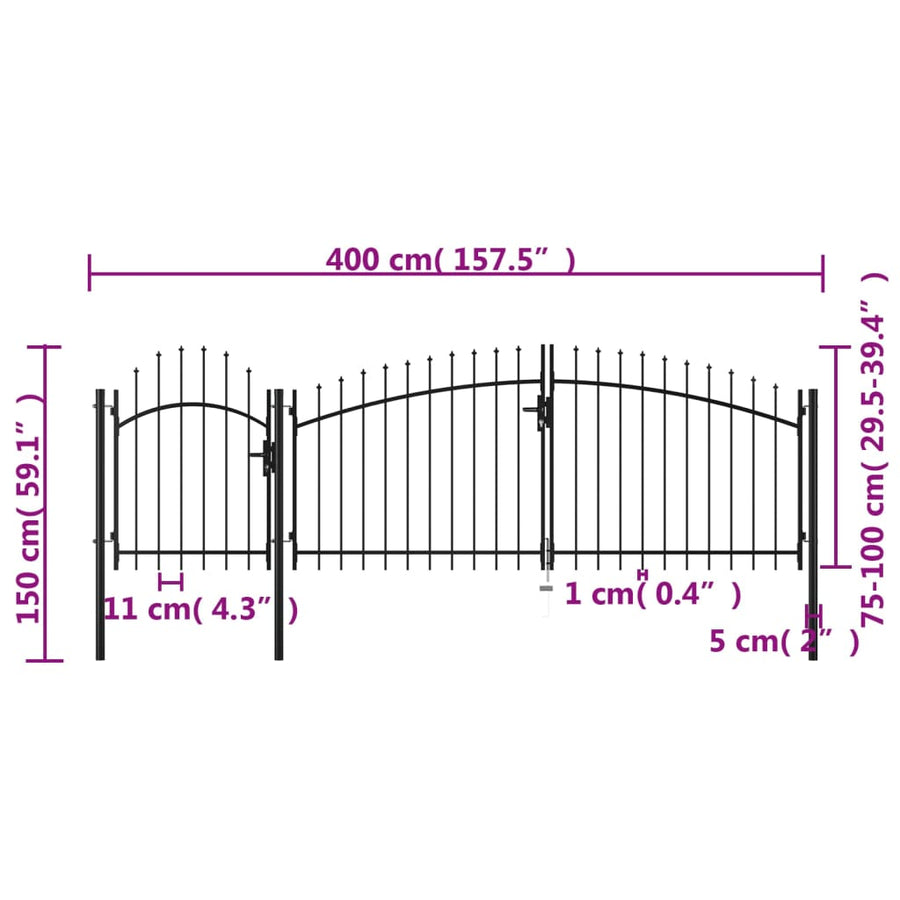 Poort 1,5X4 M Staal Zwart 1.5 x 4 m