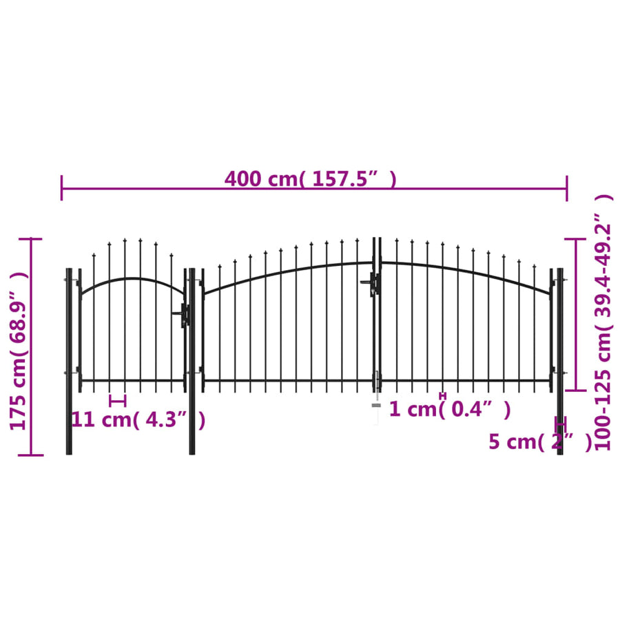 Poort 1,75X4 M Staal Zwart 1.75 x 4 m