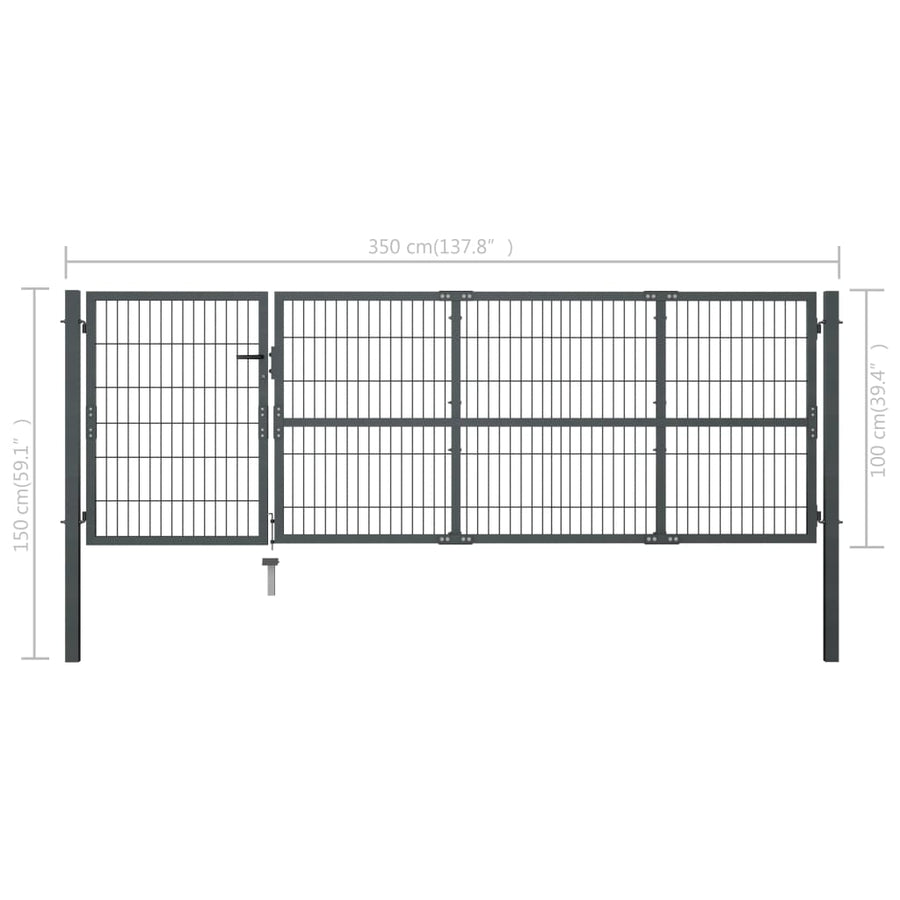Poort Met Palen 350X100 Cm Staal Antraciet