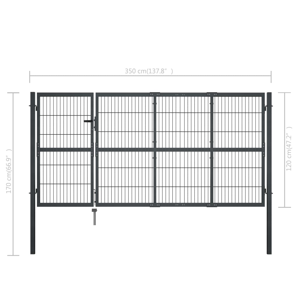 Poort met palen 350x120 cm staal antraciet 120 cm Antraciet