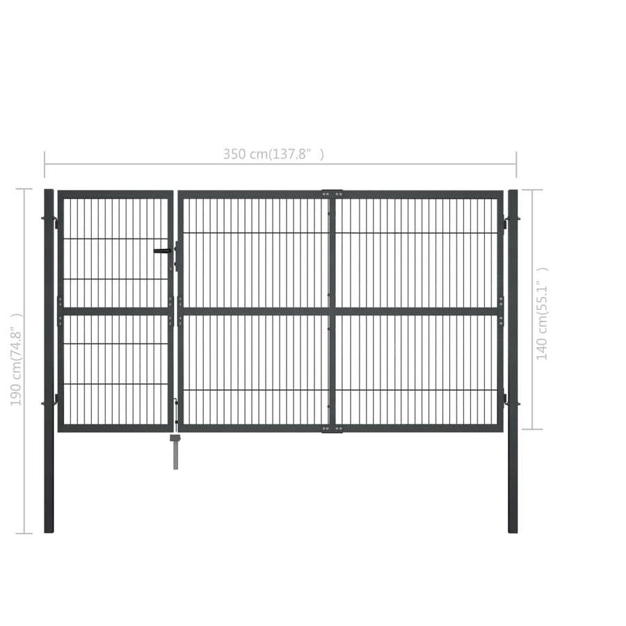 Poort met palen 350x140 cm staal antraciet 140 cm Antraciet