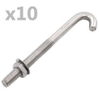 Anchoring J-Bolt With Nut And Washer 25 Sets M8X 100 mm