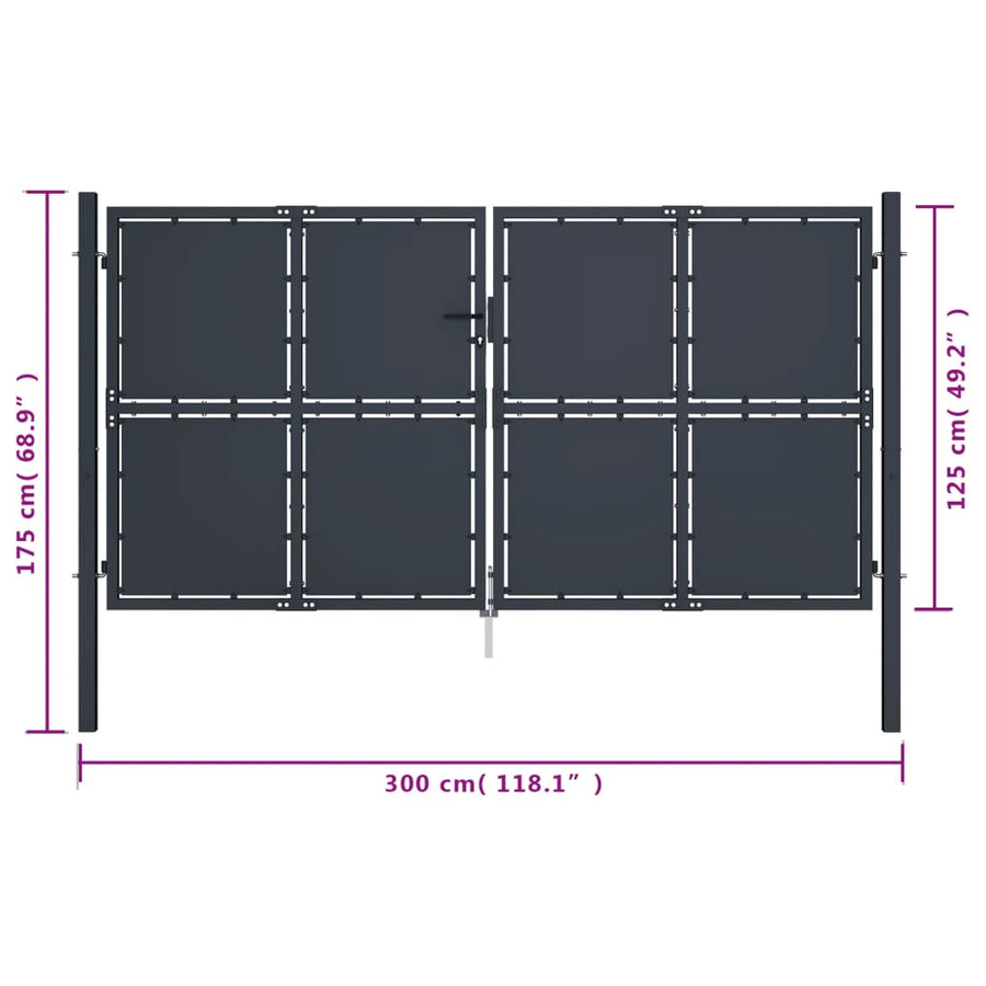 Poort 300x125 cm staal antraciet 300 x 125 cm