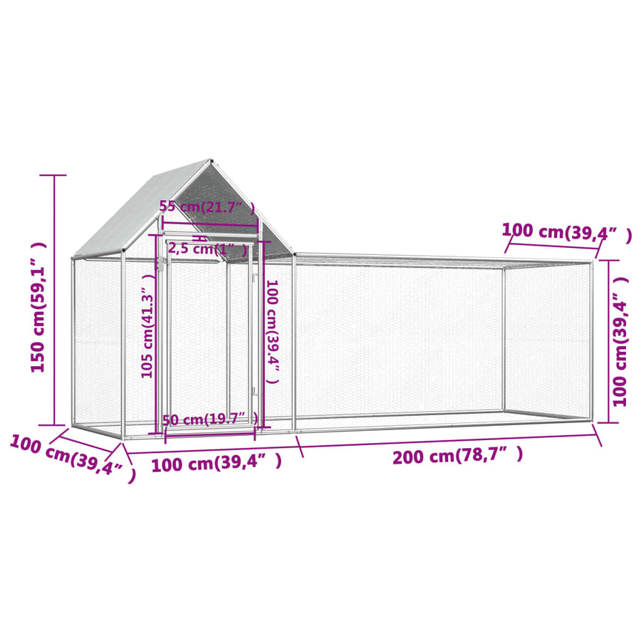 Kippenren 3x1x1,5 m gegalvaniseerd staal 3 x 1 x 1.5 m