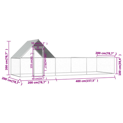 Kippenren 6x2x2 m gegalvaniseerd staal 6 x 2 x 2 m