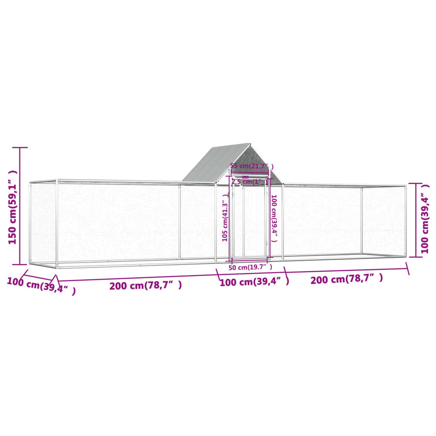 Kippenren 5x1x1,5 m gegalvaniseerd staal 5 x 1 x 1,5 m