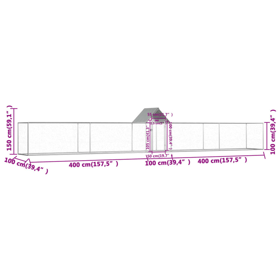 Kippenren 9x1x1,5 m gegalvaniseerd staal 9 x 1 x 1,5 m