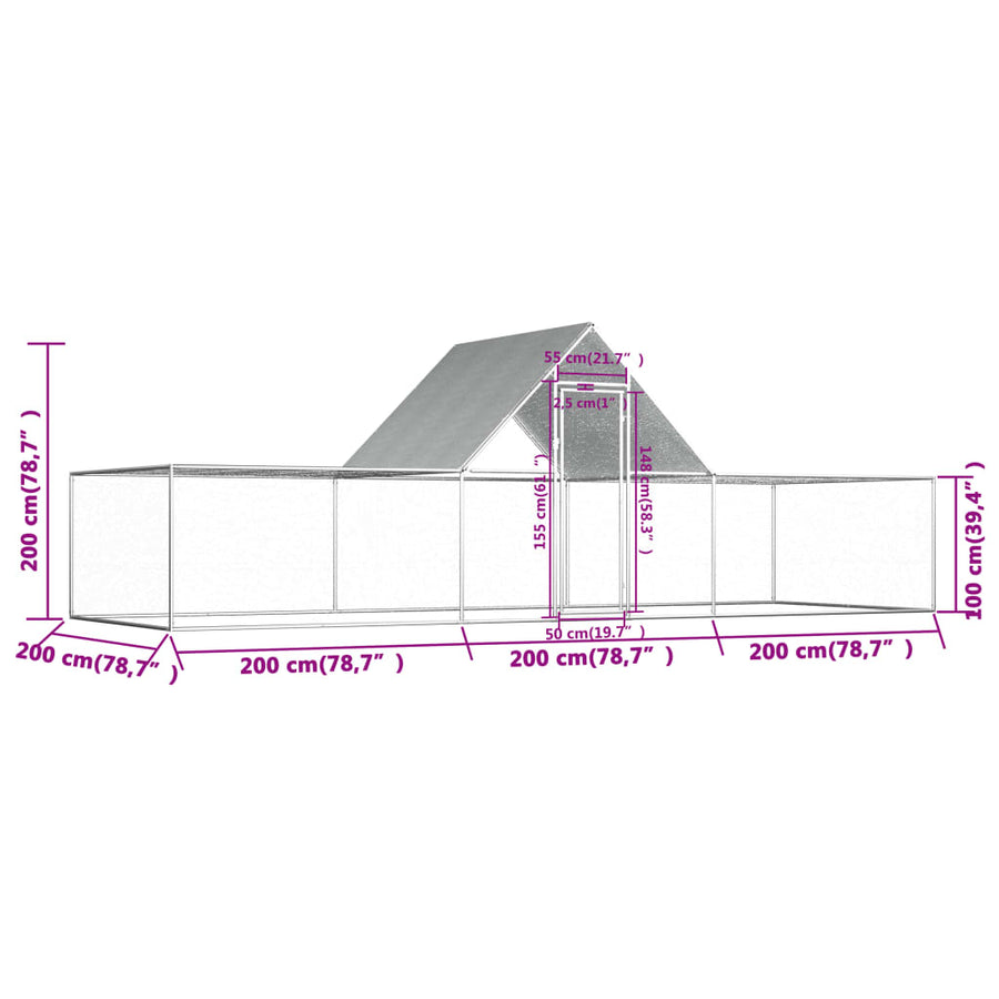 Kippenren 6x2x2 m gegalvaniseerd staal 6 x 2 x 2 m
