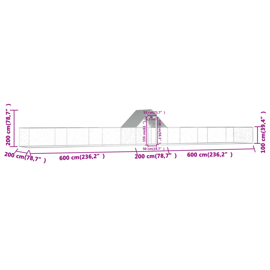 Kippenren 14x2x2 m gegalvaniseerd staal 14 x 2 x 2 m