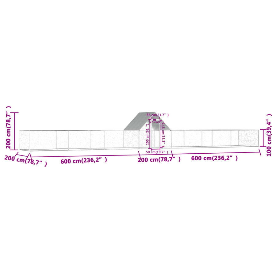 Kippenren 14x2x2 m gegalvaniseerd staal 14 x 2 x 2 m