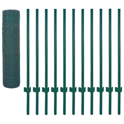 Draadgaashek Met Palen 25X0,5 M Staal Groen 13 mm 0.5 m