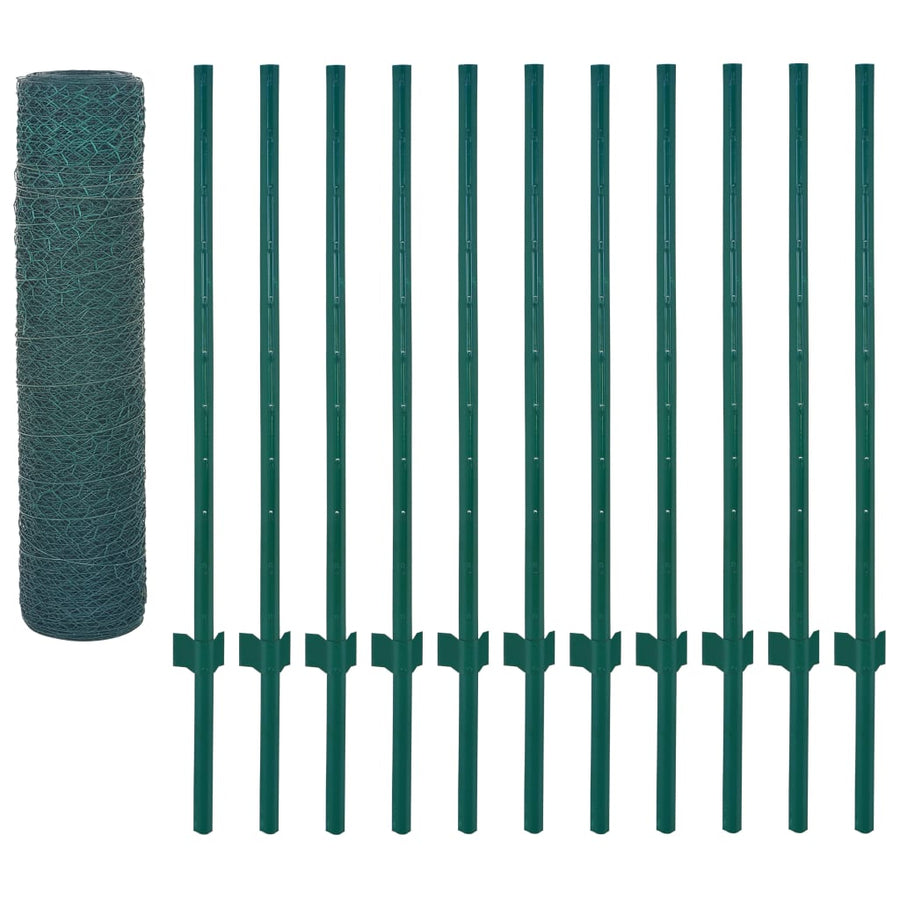 Draadgaashek Met Palen 25X0,5 M Staal Groen 13 mm 0.5 m