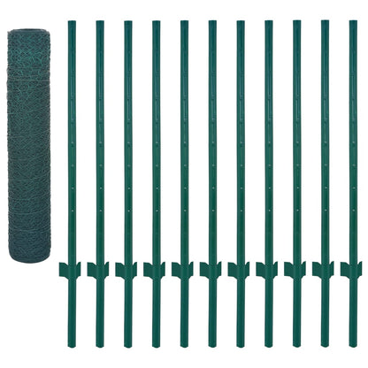Draadgaashek Met Palen 25X0,75 M Staal Groen 25 mm