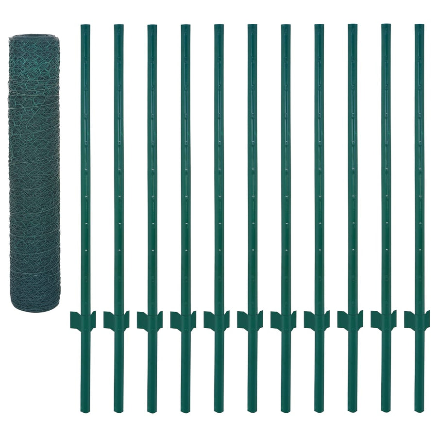 Draadgaashek Met Palen 25X0,75 M Staal Groen 25 mm