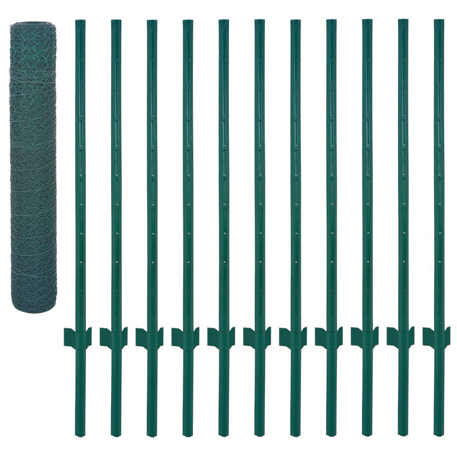 Draadgaashek met palen 25x1 m staal groen 25 mm 1 m