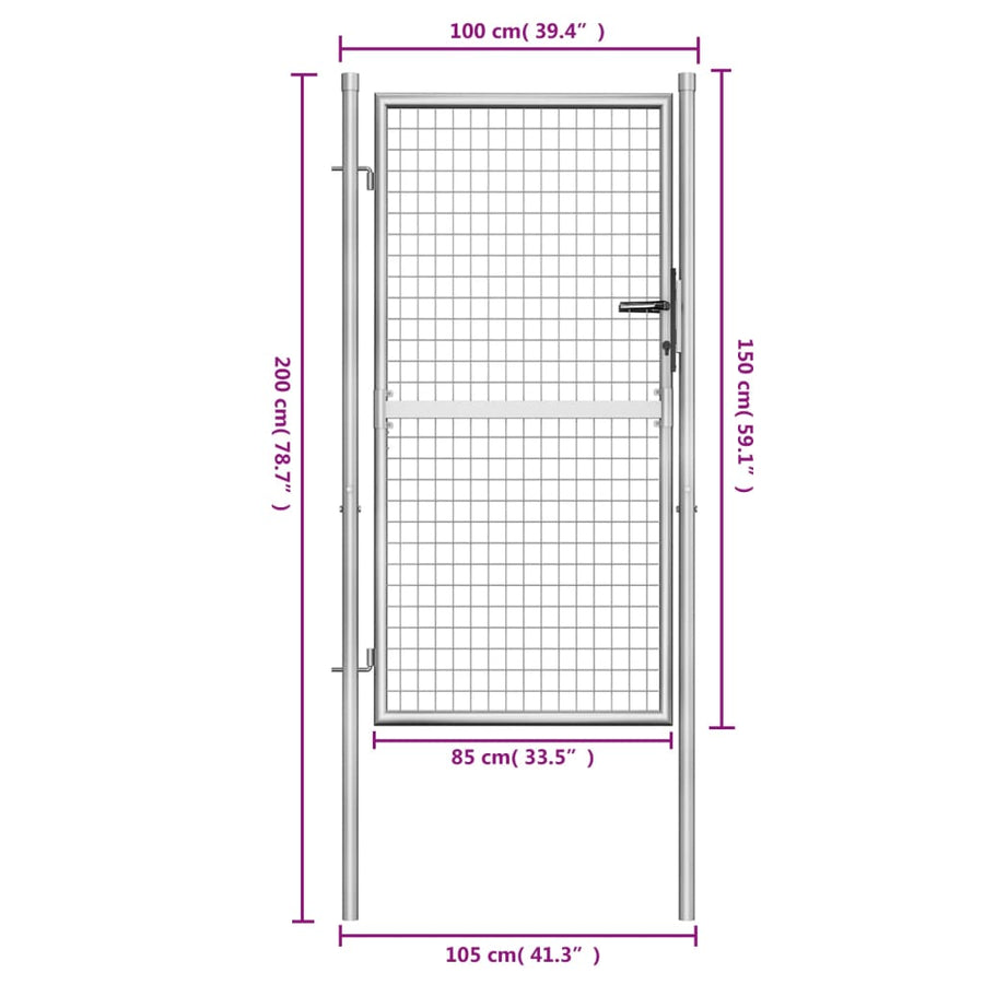 Poort 105x200 cm gegalvaniseerd staal zilverkleurig 105 x200 cm