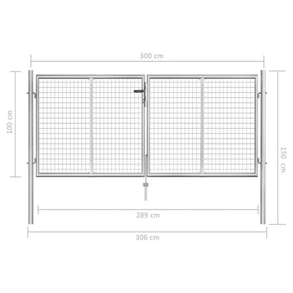 Tuinpoort Gegalvaniseerd Staal 306X100 Cm Zilver 306 x150 cm