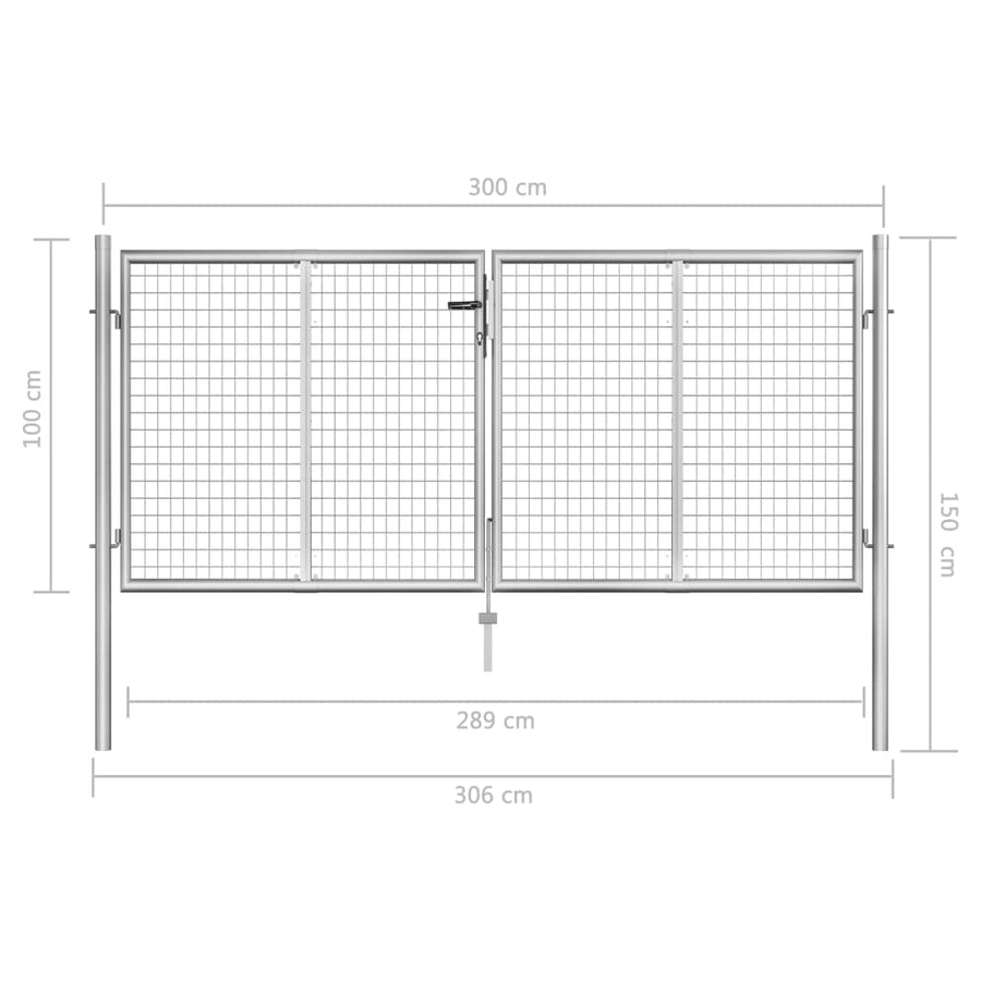 Tuinpoort Gegalvaniseerd Staal 306X100 Cm Zilver 306 x150 cm