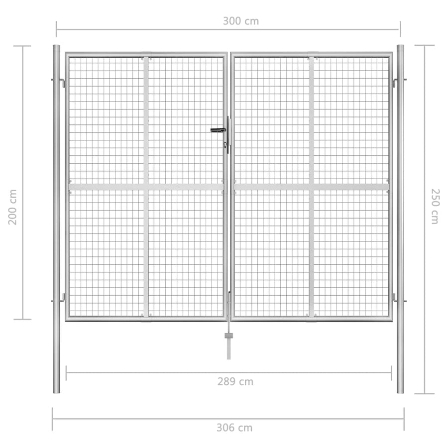 Poort 306x250 cm gegalvaniseerd staal zilverkleurig 306 x 250 cm