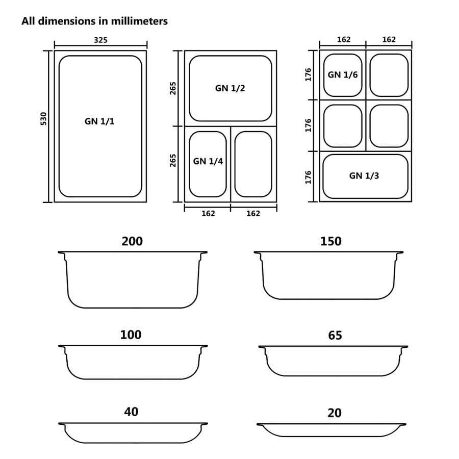 Gastronormbakken 8 St Gn 1/6 200 Mm Roestvrij Staal 176 x 162 x 200 mm