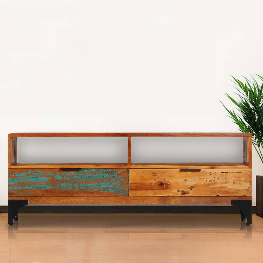 Tv-Meubel 8X35X45 Cm Massief Gerecycled Hout Multikleur