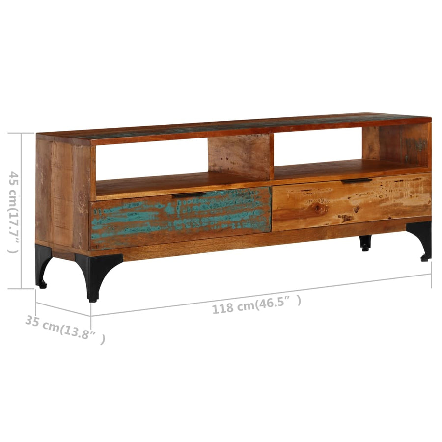 Tv-Meubel 8X35X45 Cm Massief Gerecycled Hout Multikleur