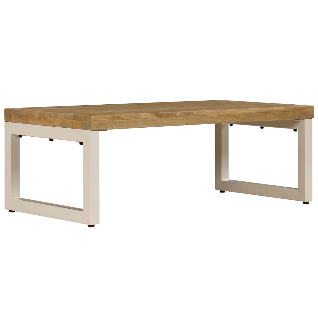 Salontafel 100X50X35 Cm Massief Mangohout En Staal massief mangohout (witte poten)