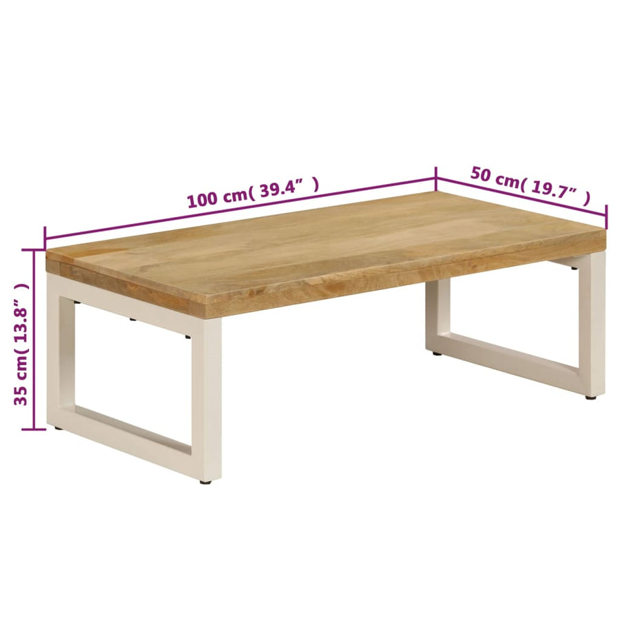 Salontafel 100X50X35 Cm Massief Mangohout En Staal massief mangohout (witte poten)
