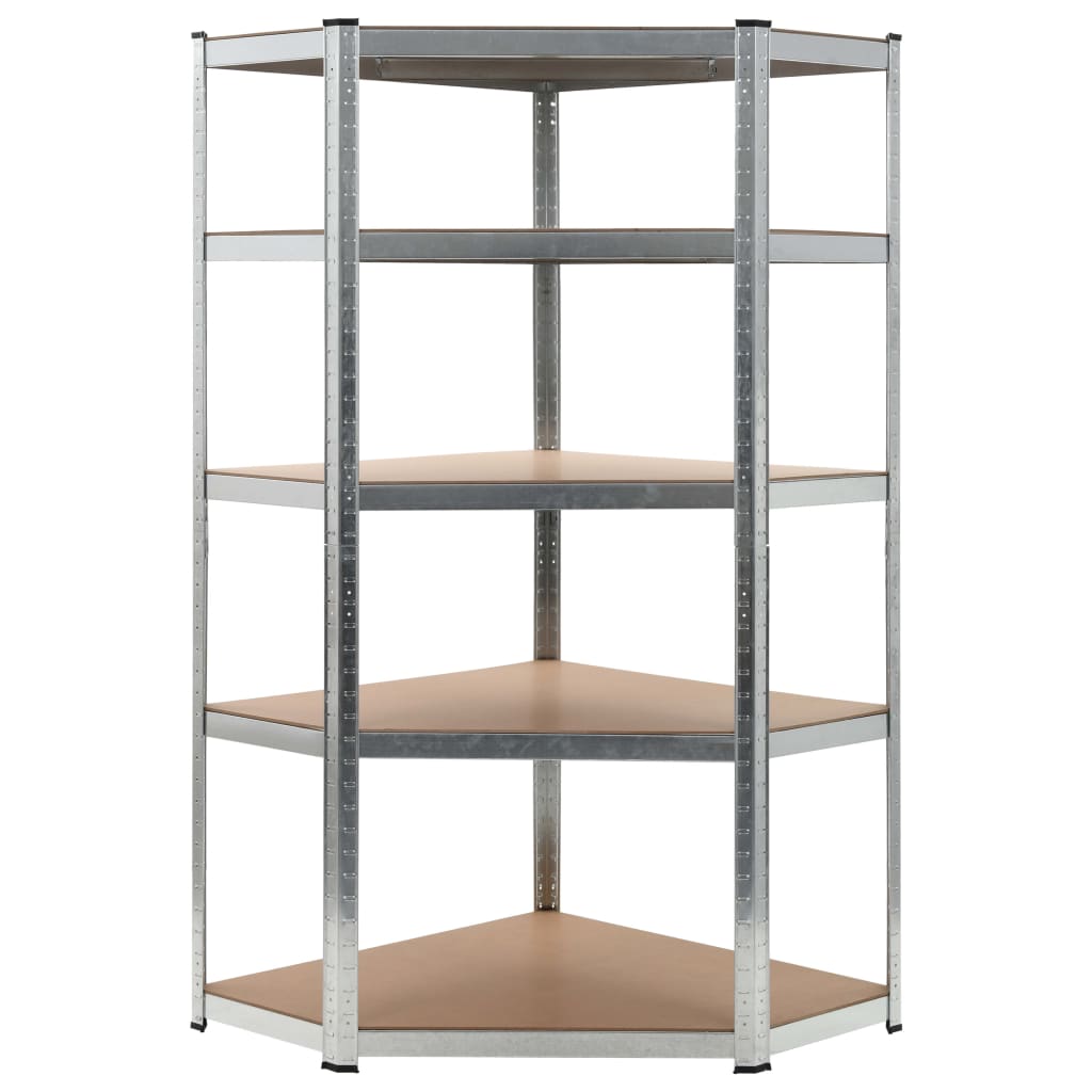 Hoekrek 5-Laags Staal En Bewerkt Hout Kleurig Zilver 1 90(40) x 90(70) x 180 cm