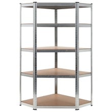 Hoekrek 5-Laags Staal En Bewerkt Hout Kleurig Zilver 1 90(40) x 90(70) x 180 cm