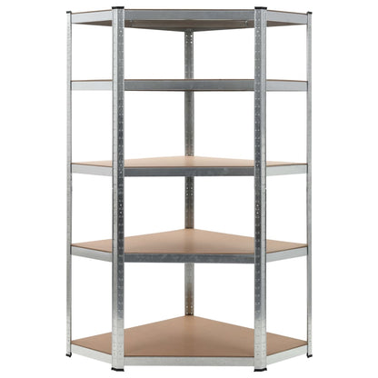 Hoekrek 5-Laags Staal En Bewerkt Hout Kleurig Zilver 1 90(40) x 90(70) x 180 cm