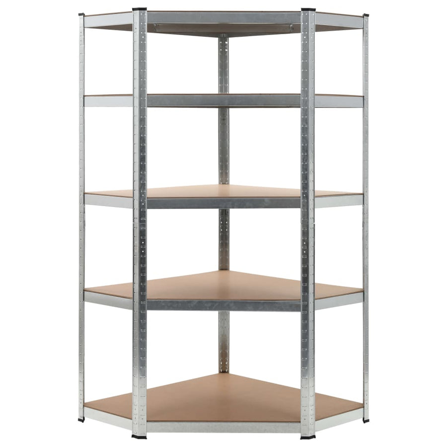Hoekrek 5-Laags Staal En Bewerkt Hout Kleurig Zilver 1 90(40) x 90(70) x 180 cm
