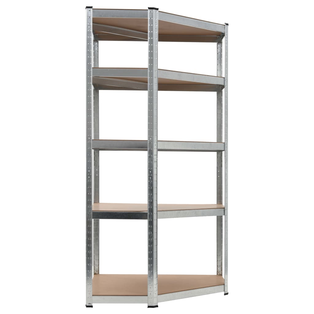 Hoekrek 5-Laags Staal En Bewerkt Hout Kleurig Zilver 1 90(40) x 90(70) x 180 cm
