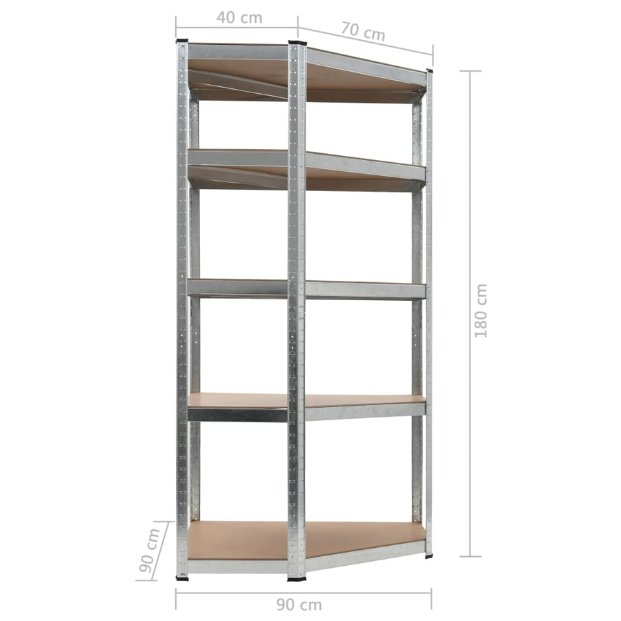 Hoekrek 5-Laags Staal En Bewerkt Hout Kleurig Zilver 1 90(40) x 90(70) x 180 cm