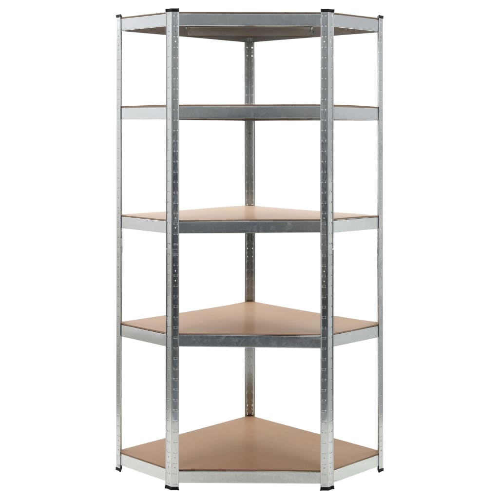 Hoekrek 5-Laags Staal En Bewerkt Hout Kleurig Zilver 1 75 x 75 x 180 cm