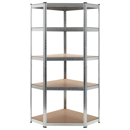 Hoekrek 5-Laags Staal En Bewerkt Hout Kleurig Zilver 1 75 x 75 x 180 cm