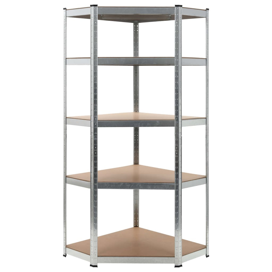 Hoekrek 5-Laags Staal En Bewerkt Hout Kleurig Zilver 1 75 x 75 x 180 cm