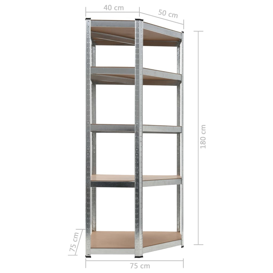 Hoekrek 5-Laags Staal En Bewerkt Hout Kleurig Zilver 1 75 x 75 x 180 cm