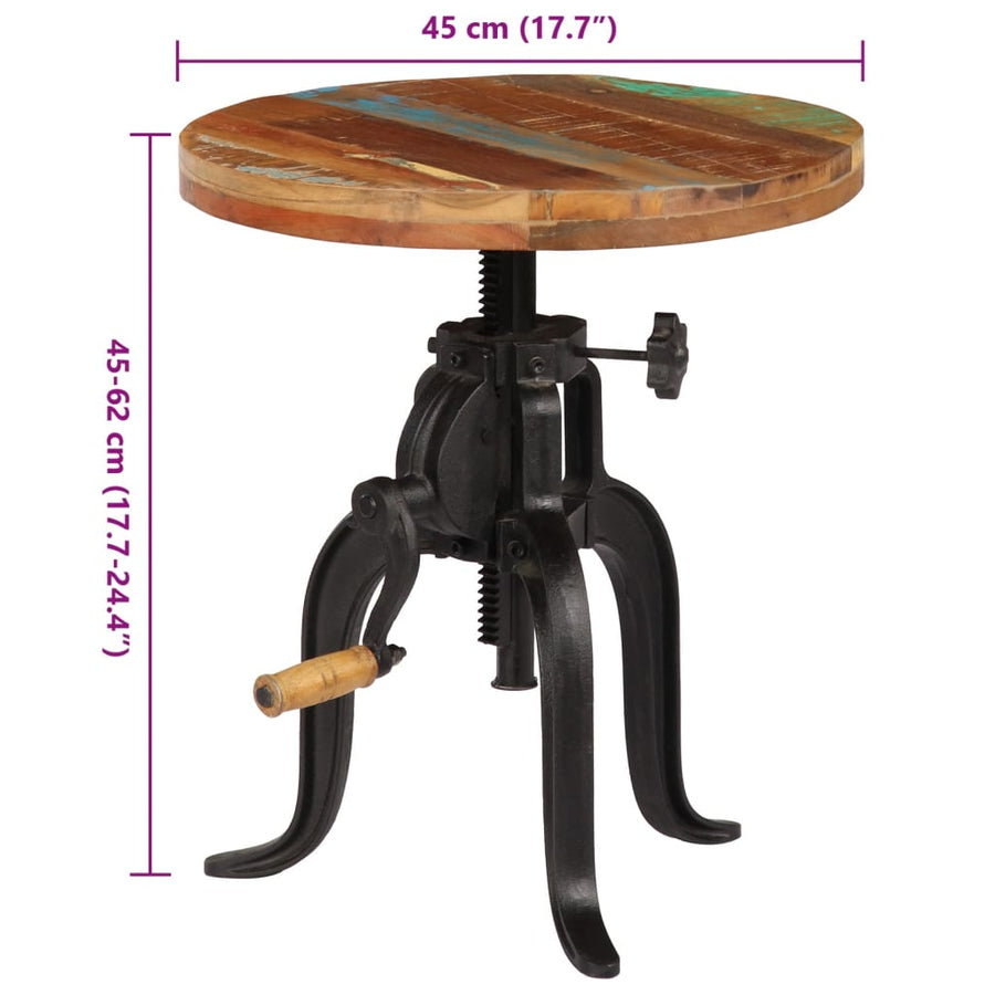 Bijzettafel 45x(45-62) cm massief sloophout en gietijzer