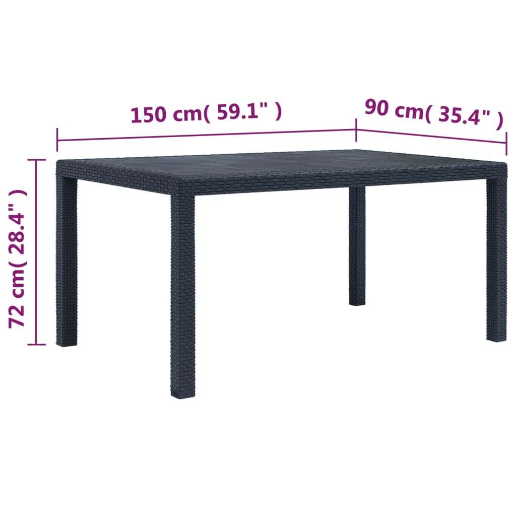 Tuintafel Rattan-Look Kunststof 150 x 90 x 72 cm Antraciet