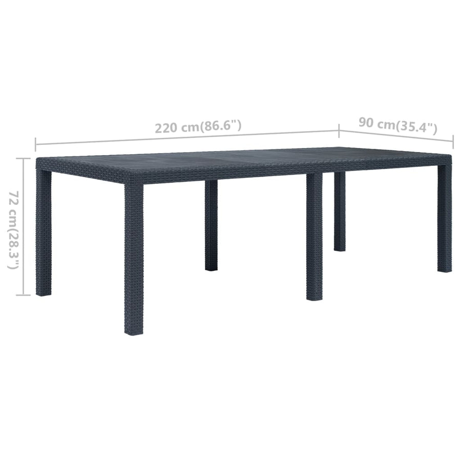 Tuintafel Rattan-Look Kunststof 220 x 90 x 72 cm Antraciet