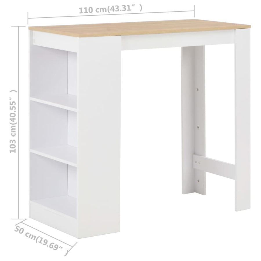 Bartafel Met Schap 0X50X03 Cm Wit en bruin